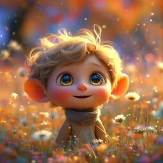 Glossy 3D animated illustration of a child in a cinematic, Pixar-like art style.